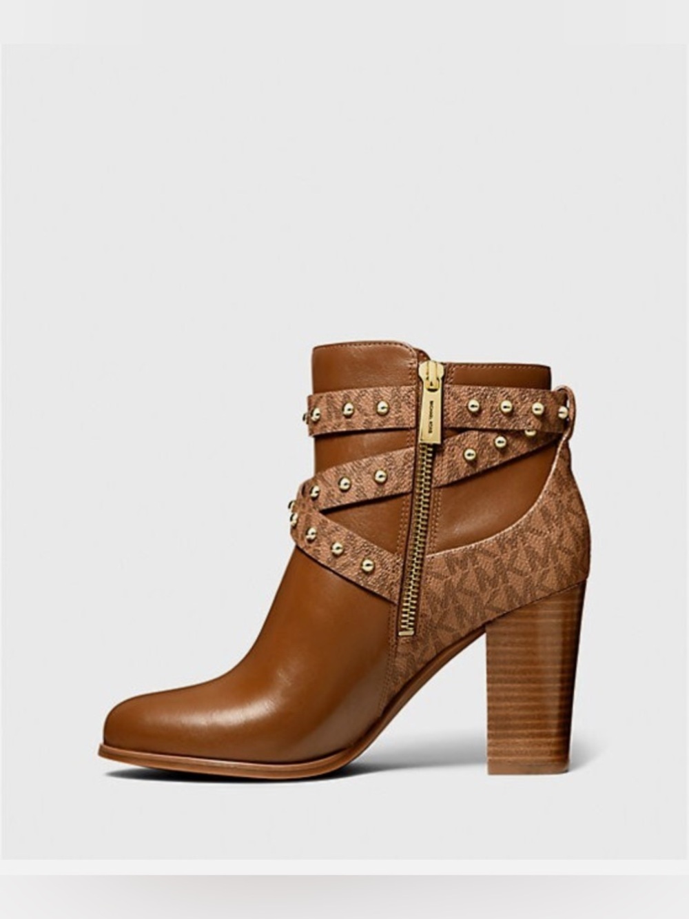 NIB Michael Kors KINCAID ANKLE BOOTIE LEATHER/DOME STUDS BROWN 8M US - Picture 3 of 10